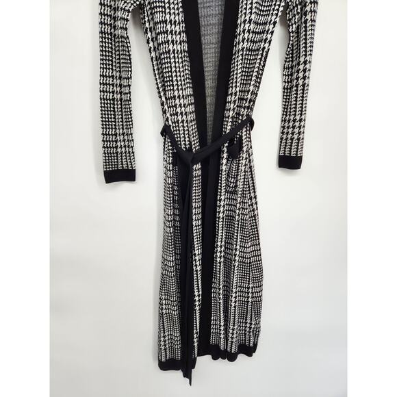 L’AGENCE Adeline Belted Long Cardigan Sz XS duster Black Grey Houndstooth #2G507 - Picture 4 of 12